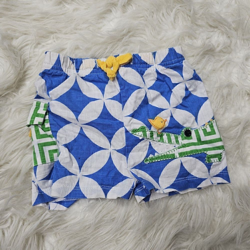 Mud Pie Infant Boy 0-6 Month Blue Safari Alligator Swim Trunks